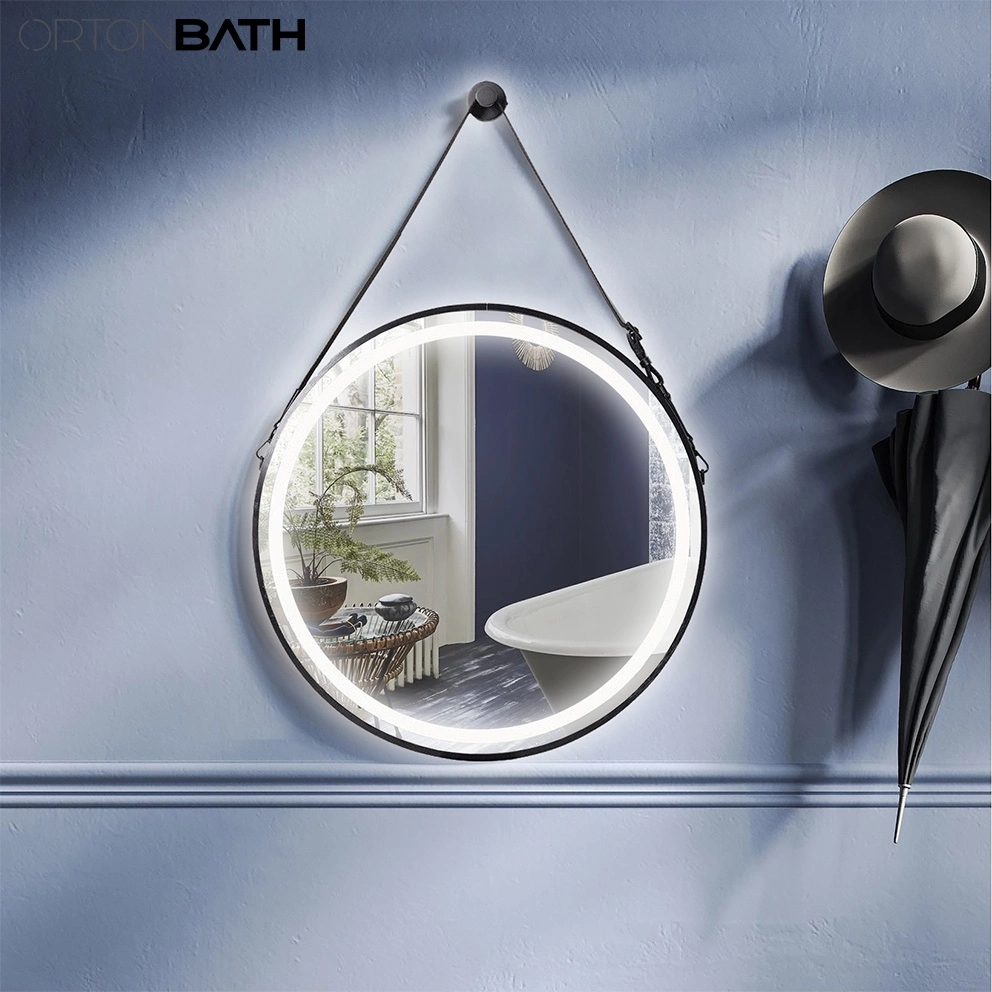 Ortonbath Black Framed Vanity Mirror, Frontlit, Wall Mounted, Touch Switch, Brightness Dimming, 3 Color Light, Belt Hanging