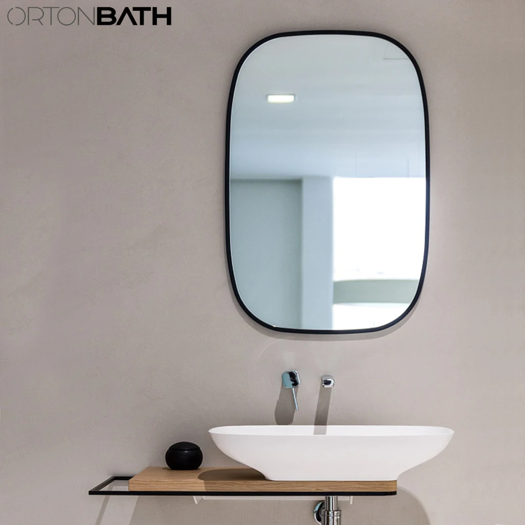 Ortonbath Irregular Shape Rectangular Black Framed High Quality Bathroom Wall Mount Mirror Brushed Metal Frame Hanging Mirror for Living Room, Bedroom