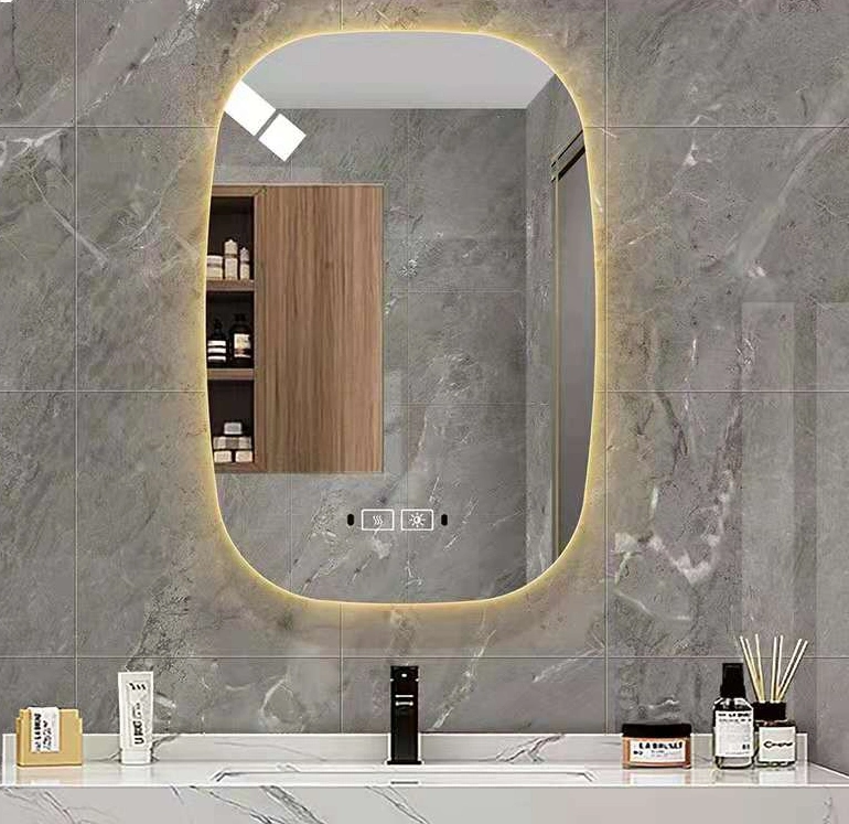 Irregular Shaped LED Smart Bathroom Mirror with Antifog and Bluetooth