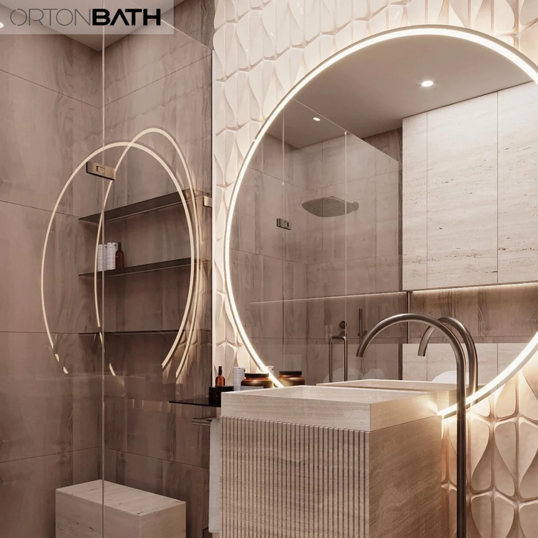 Ortonbath Floor Standing Wall Frameless Full Length Floor Dressing Mirror LED Lights Touch Sensor Switch Backlit Bathroom Mirror LED Smart Bath Makeup Mirror