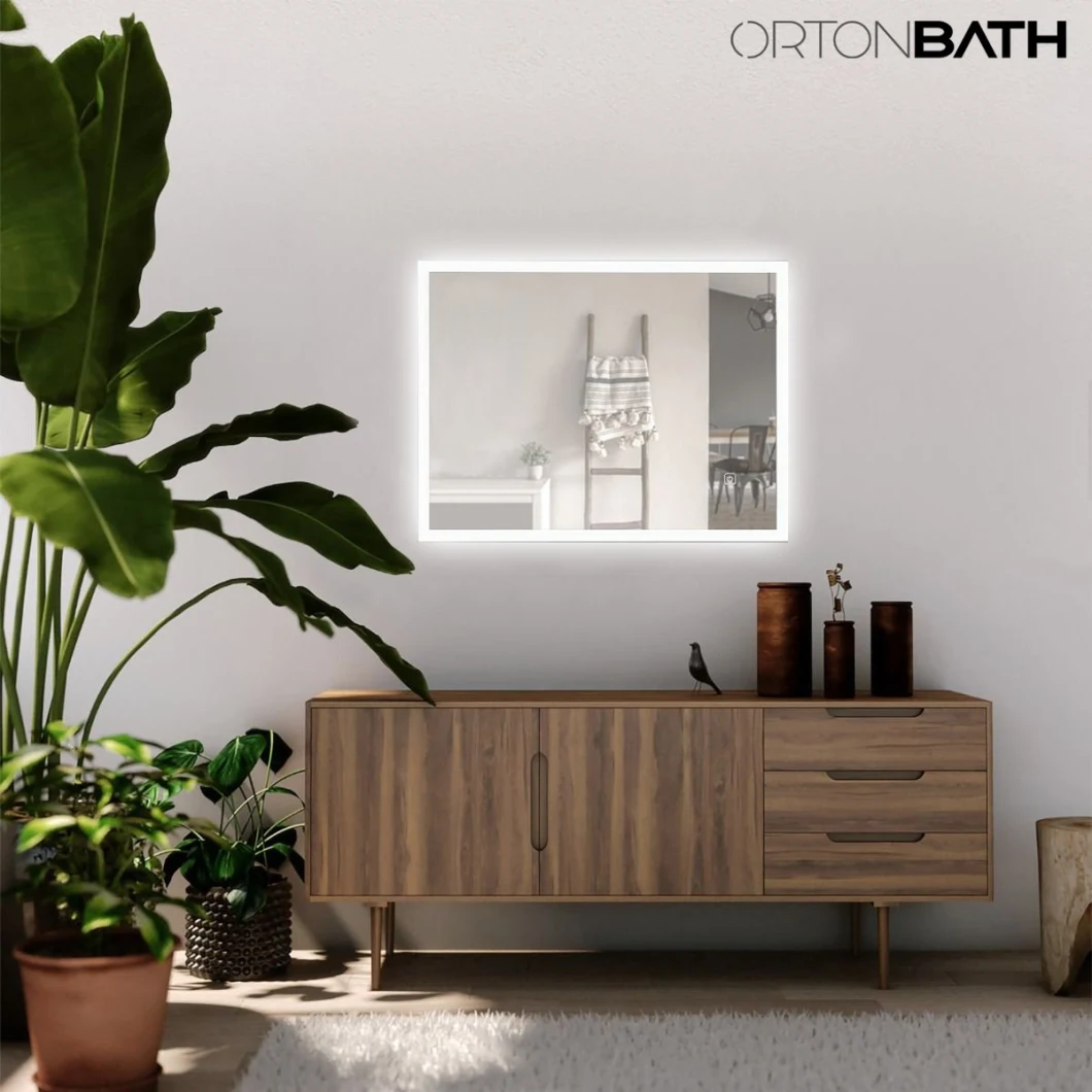 Ortonbath Floor Standing Wall Frameless Full Length Floor Dressing Mirror LED Lights Touch Sensor Switch Backlit Bathroom Mirror LED Smart Bath Makeup Mirror
